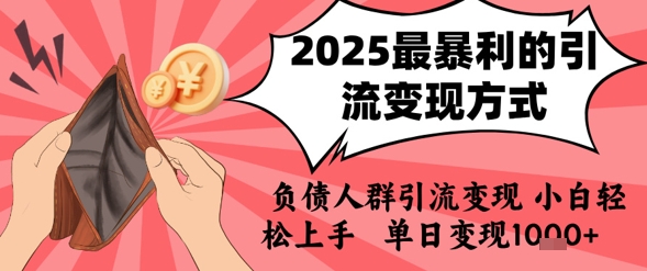 2025年最暴利的引流变现方式,负债人群引流变现,小白轻松上手,日入1k-知创网