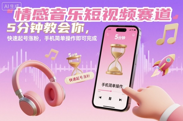 情感音乐短视频赛道,5分钟教会你,快速起号涨粉,手机简单操作即可完成-知创网