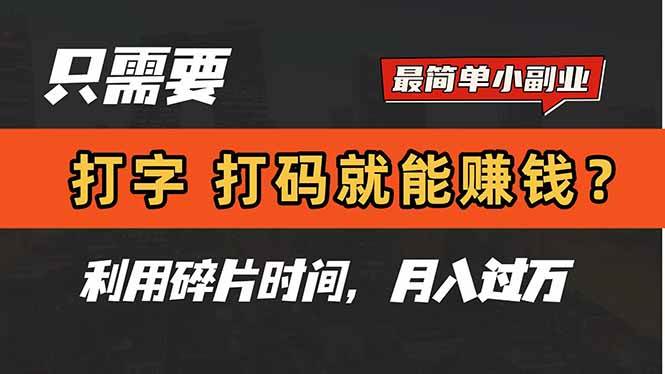 （14673期）只需要打字，打码，就能赚钱？简单的赚钱小副业，利用碎片时间，月入过万-知创网
