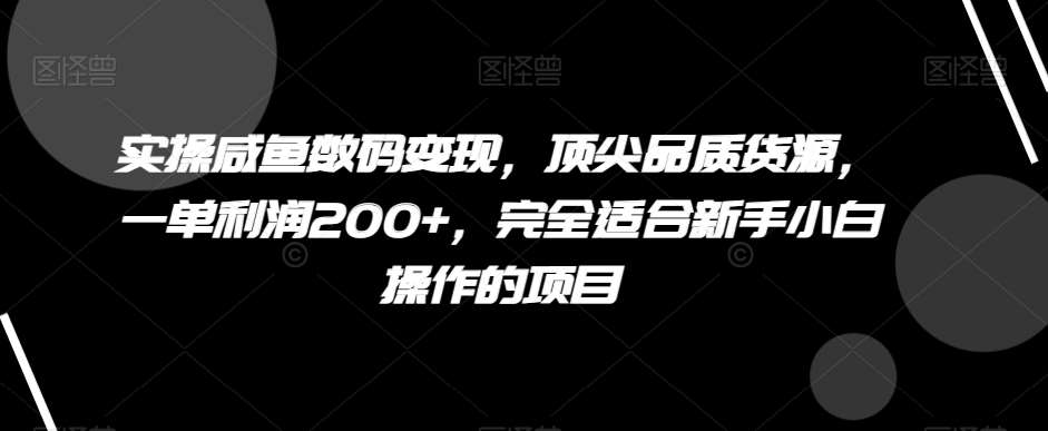 实操咸鱼数码变现,顶尖品质货源,一单利润200+,完全适合新手小白操作的项目【揭秘】-知创网