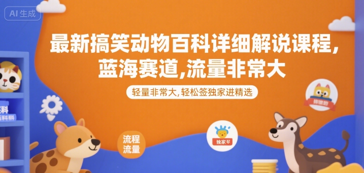 最新搞笑动物百科详细解说课程,蓝海赛道,流量非常大,轻松签独家进精选-知创网