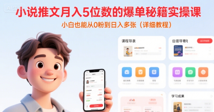小说推文月入5位数的爆单秘籍实操课，，小白也能从0粉到日入多张(详细教程)-知创网