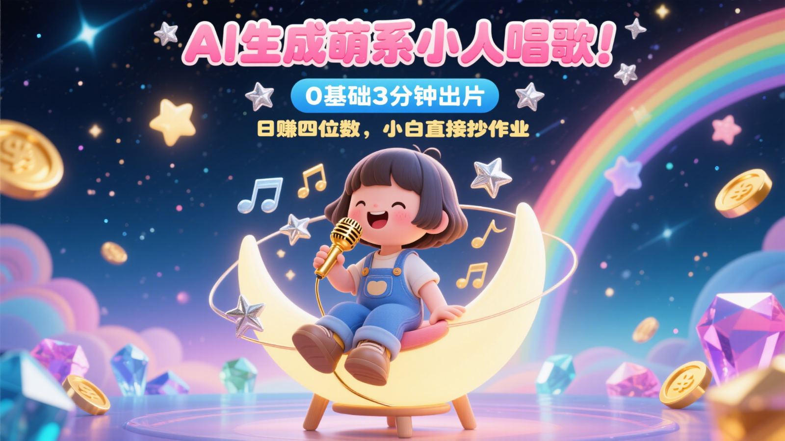 AI生成萌系小人唱歌!0基础3分钟出片,28个作品涨粉9万,日赚四位数,小白直接抄作业-知创网