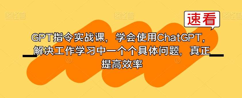 GPT指令实战课，学会使用ChatGPT，解决工作学习中一个个具体问题，真正提高效率-知创网