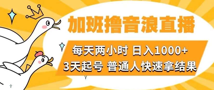 加班撸音浪直播，每天两小时，日入1000+，直播话术才3句，3天起号，普通人快速拿结果【揭秘】-知创网