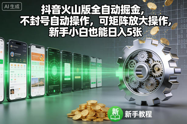 抖音火山版全自动掘金，不封号自动操作，可矩阵放大操作，新手小白也能日入5张【揭秘】-知创网