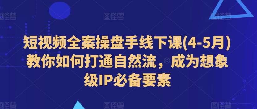 短视频全案操盘手线下课(4-5月)教你如何打通自然流，成为想象级IP必备要素-知创网