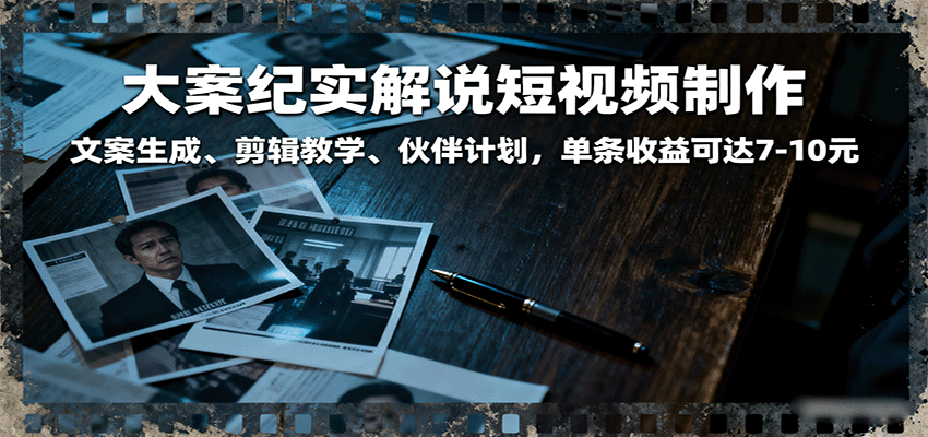 大案纪实解说短视频制作，文案生成、剪辑教学、伙伴计划，单条收益可达7-10元-知创网