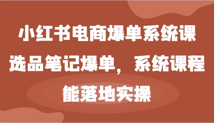小红书电商爆单系统课-选品笔记爆单，系统课程，能落地实操-知创网