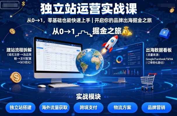 独立站运营实战课，​从0到1，零基础也能快速上手，开启你的品牌出海掘金之旅-知创网
