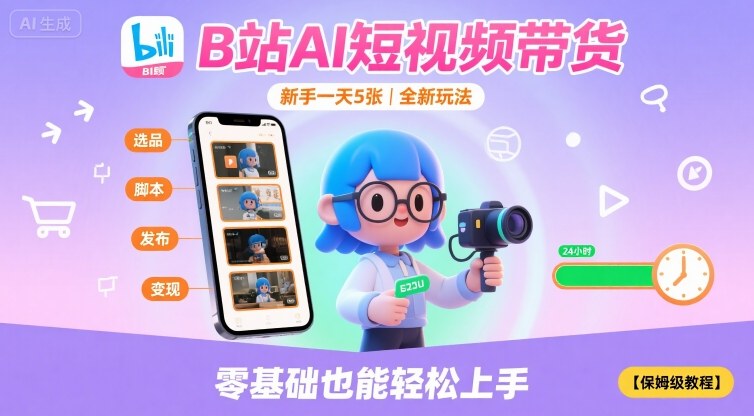 B站AI短视频带货，新手一天5张，全新玩法【保姆级教程】-知创网