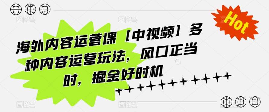 海外内容运营课【中视频】多种内容运营玩法，风口正当时，掘金好时机-知创网