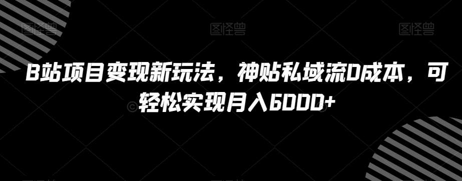 B站项目变现新玩法，神贴私域流0成本，可轻松实现月入6000+【揭秘】-知创网