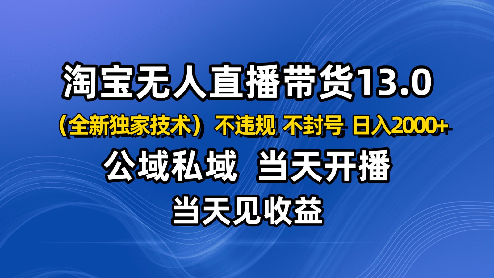 淘宝无人直播13.0，公域私域技术，不封号，不违规 布局下半年旺季赛道，日入2000+-知创网