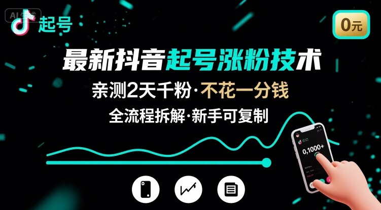 最新抖音起号涨粉技术，亲测2天千粉，不花一分钱，全流程拆解-知创网
