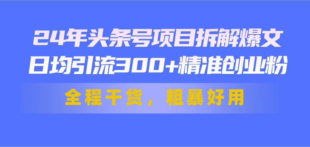 （11397期）24年头条号项目拆解爆文，日均引流300+精准创业粉，全程干货，粗暴好用-知创网