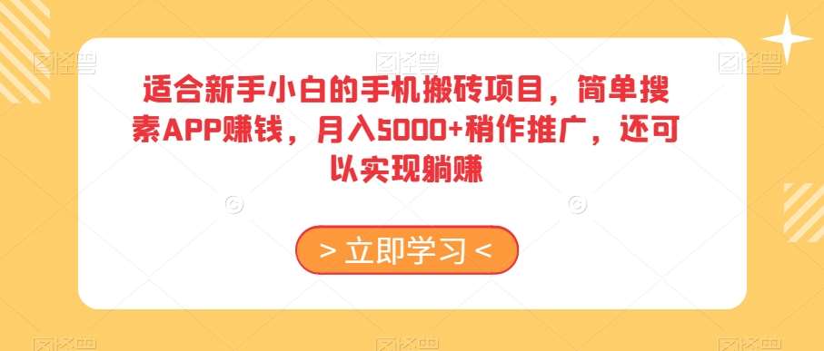 适合新手小白的手机搬砖项目,简单搜素APP赚钱,月入5000+稍作推广,还可以实现躺赚【揭秘】-知创网