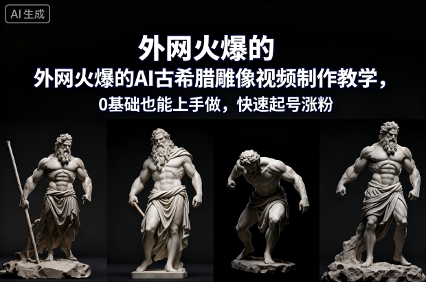 外网火爆的AI古希腊雕像视频制作教学，0基础也能上手做，快速起号涨粉-知创网