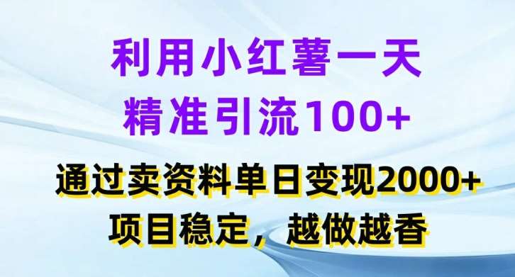 利用小红书一天精准引流100+,通过卖项目单日变现2k+,项目稳定,越做越香【揭秘】-知创网