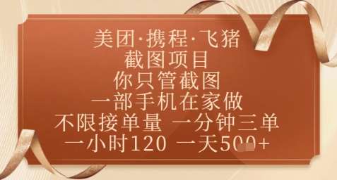 飞猪美团截图项目，你只管截图，一部手机在家做，正规平台无套路，一天5张+【揭秘】-知创网