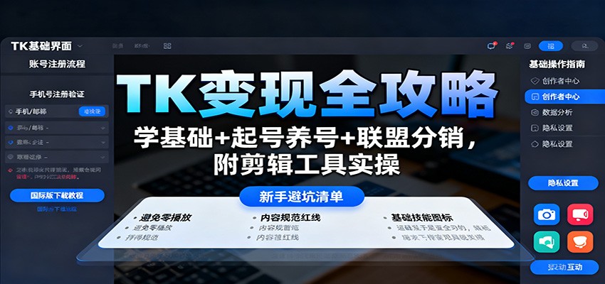 TK变现全攻略：学基础+起号养号+联盟分销，附剪辑工具实操-知创网