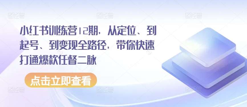 小红书训练营12期，从定位、到起号、到变现全路径，带你快速打通爆款任督二脉-知创网