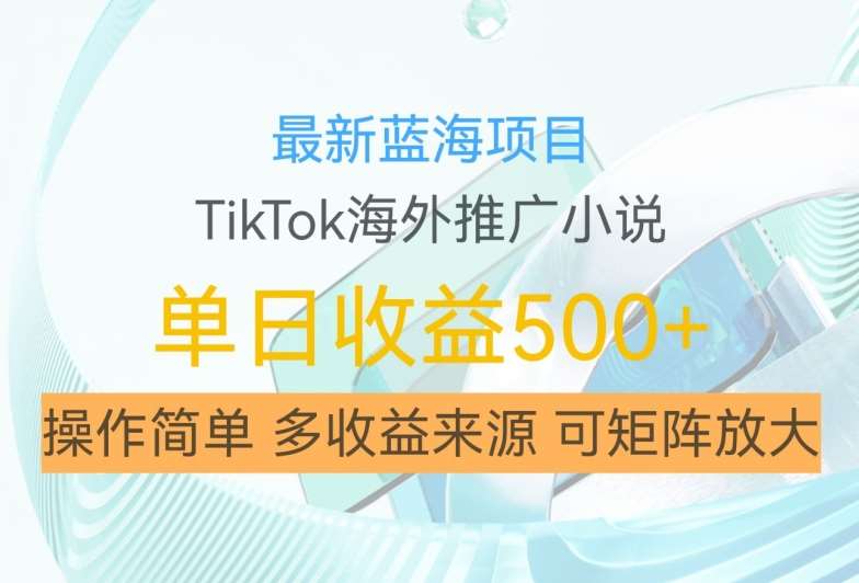 最新蓝海项目，利用tiktok海外推广小说赚钱佣金，简单易学，日入500+，可矩阵放大【揭秘】-知创网