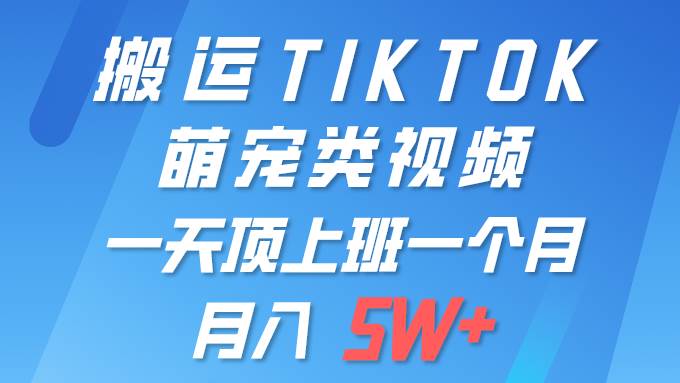 (9931期)一键搬运TIKTOK萌宠类视频 一部手机即可操作 所有平台均可发布 轻松月入5W+-知创网