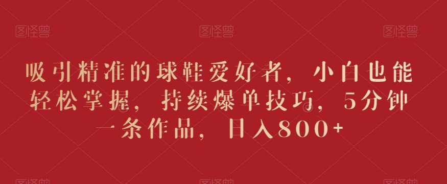 吸引精准的球鞋爱好者，小白也能轻松掌握，持续爆单技巧，5分钟一条作品，日入800+【揭秘】-知创网