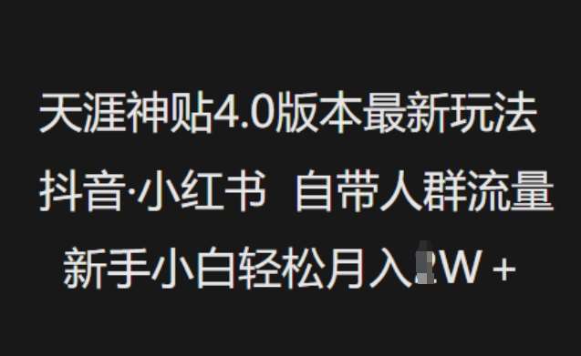 天涯神贴4.0版本最新玩法，抖音·小红书自带人群流量，新手小白轻松月入过W-知创网