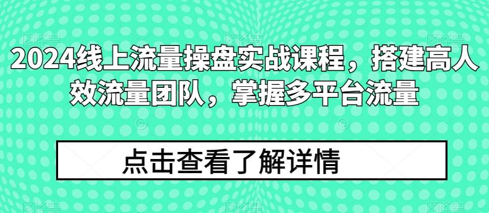 2024线上流量操盘实战课程，搭建高人效流量团队，掌握多平台流量-知创网