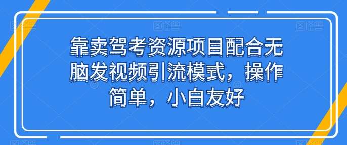 靠卖驾考资源项目配合无脑发视频引流模式,操作简单,小白友好【揭秘】-知创网