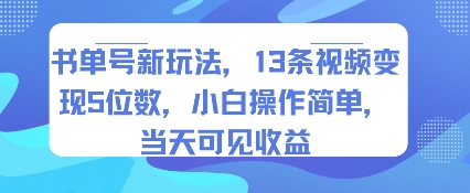书单号新玩法，13条视频变现5位数，小白操作简单，当天可见收益-知创网