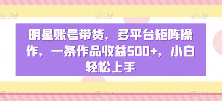 明星账号带货，多平台矩阵操作，一条作品收益500+，小白轻松上手【揭秘】-知创网