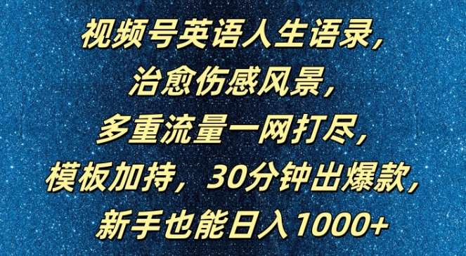 视频号英语人生语录，多重流量一网打尽，模板加持，30分钟出爆款，新手也能日入1000+【揭秘】-知创网