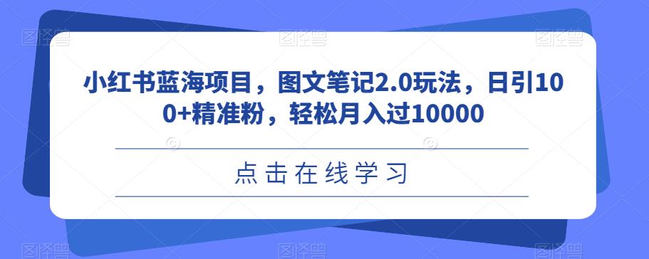 小红书蓝海项目，图文笔记2.0玩法，日引100+精准粉，轻松月入过10000【揭秘】-知创网