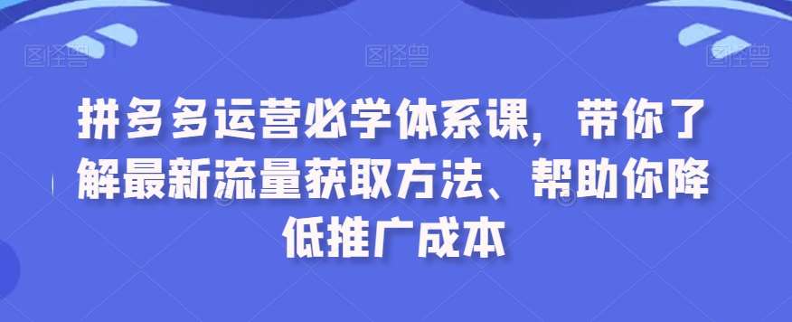拼多多运营必学体系课，带你了解最新流量获取方法、帮助你降低推广成本-知创网