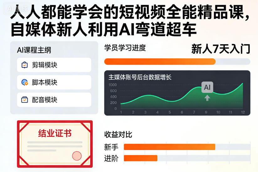 人人都能学会的短视频全能精品课,自媒体新人利用AI弯道超车-知创网