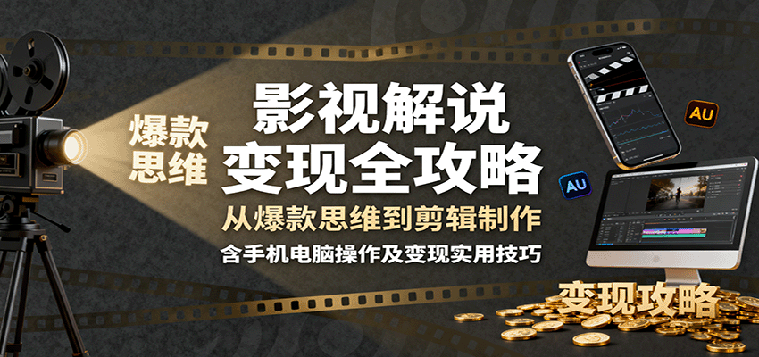 影视解说变现全攻略：从爆款思维到剪辑制作，含手机电脑操作及变现实用技巧-知创网