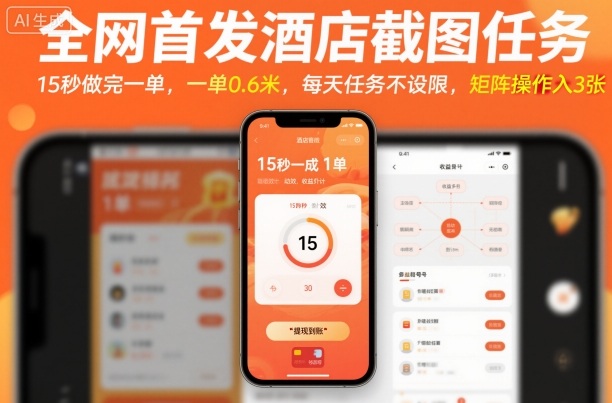 全网首发酒店截图任务，15秒做完一单，一单0.6米，每天任务不设限，矩阵操作日入3张【揭秘】-知创网