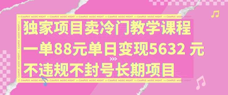 独家项目卖冷门教学课程一单88元单日变现5632元违规不封号长期项目【揭秘】-知创网