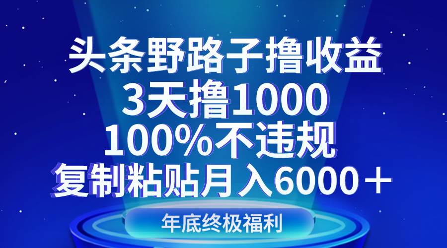 头条野路子撸收益,3天撸1000,100%不违规,复制粘贴月入6000+-知创网