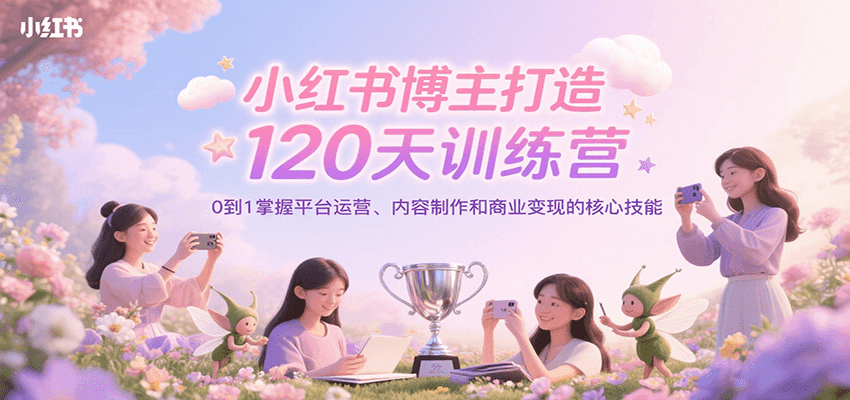 小红书博主打造120天训练营，0到1掌握平台运营、内容制作和商业变现-知创网