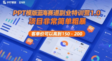 PPT模版蓝海赛道副业特训营1.0,项目非常简单粗暴,客单价可以高到150-200-知创网