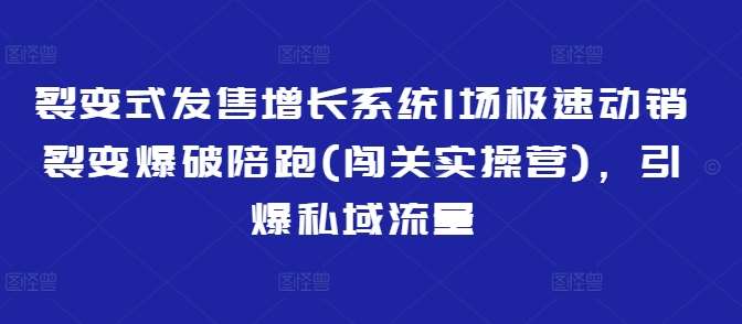 裂变式发售增长系统1场极速动销裂变爆破陪跑(闯关实操营)，引爆私域流量-知创网