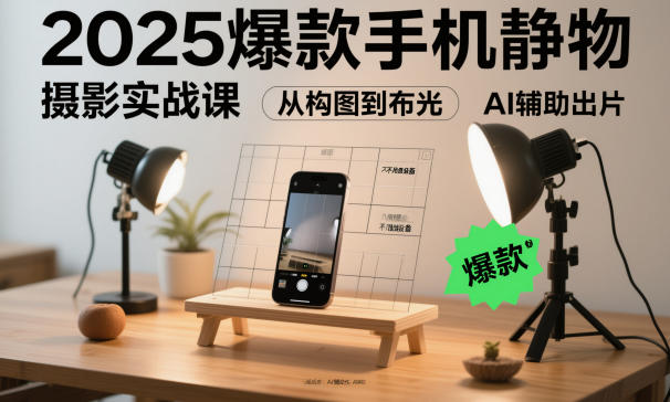 2025爆款手机静物摄影实战课，从构图到布光，不用贵设备，AI辅助出片-知创网