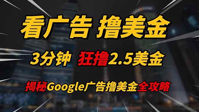(14701期)看广告,撸美金!!3分钟赚2.5美金!!日入200美金不是梦!揭秘Google…-知创网