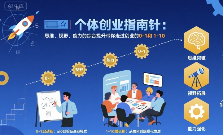 个体创业指南针，思维、视野、能力的综合提升带你走过创业的0-1和1-10【音频】-知创网