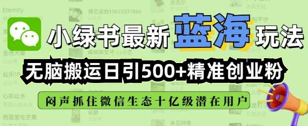 小绿书无脑搬运引流，全自动日引500精准创业粉，微信生态内又一个闷声发财的机会-知创网