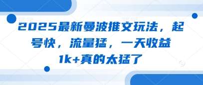 2025最新曼波推文玩法,起号快,流量猛,一天收益1k+真的太猛了-知创网